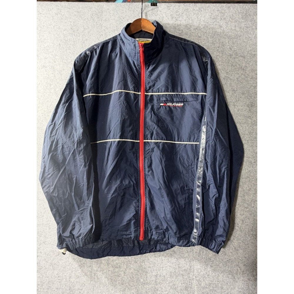 Vintage Tommy Hilfiger Athletics Windbreaker Jacket Mens M Navy Blue Red Zip 90s